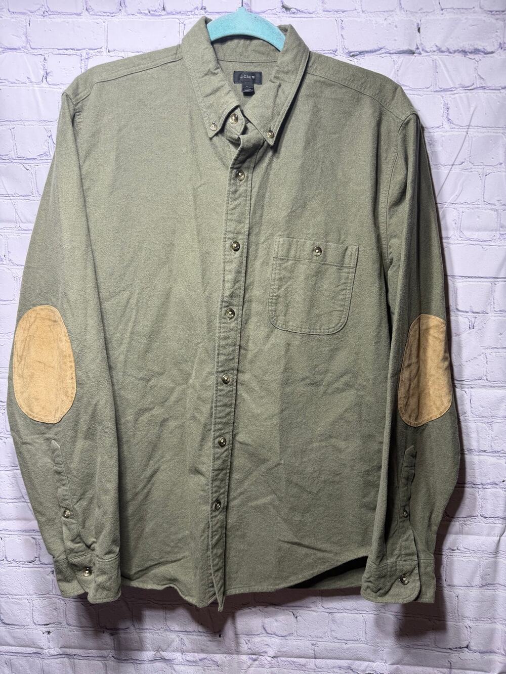 J.Crew Mens Long Sleeve Button Down Flannel Leather Elbow Patch L
